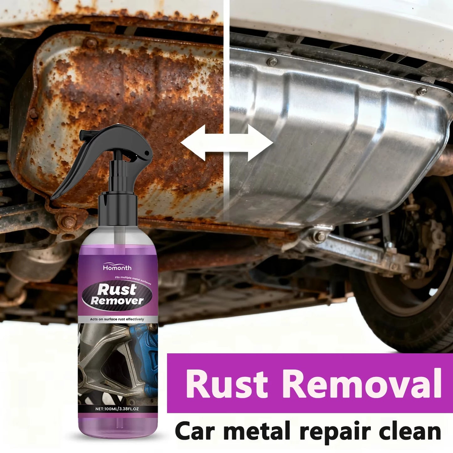 Car Rust Remover Spray Safe for Auto Paint Metal Surface Treatment for Chassis, Wheels, Tools Prevents Corrosion Degreaser 100ml
