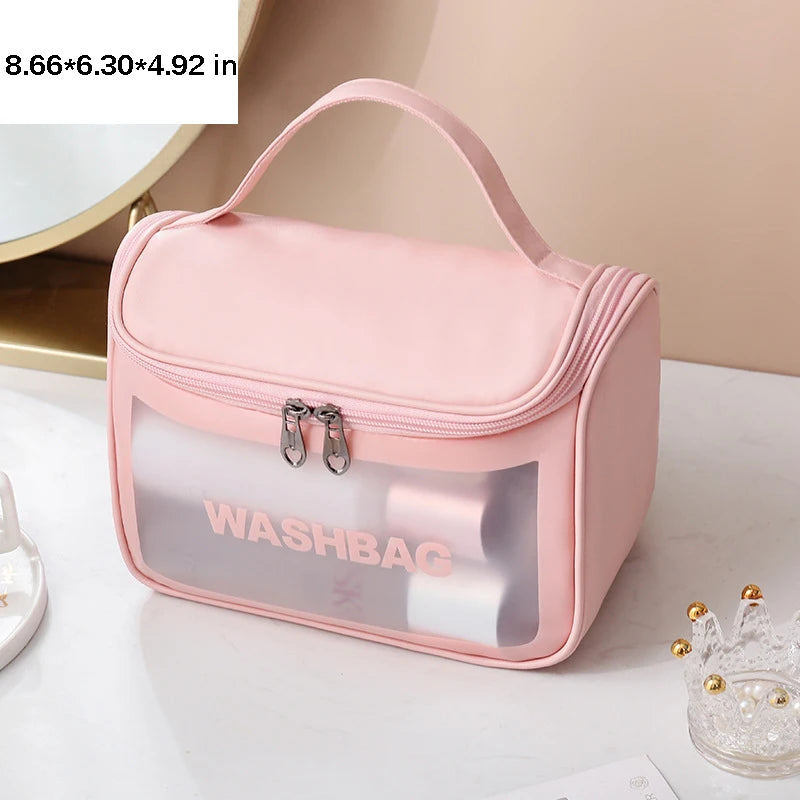 Portable Toiletry Bags with Handle, Translucent Waterproof travel Make up Bags for Women, Large Capacity Travel Cosmetic Bags
