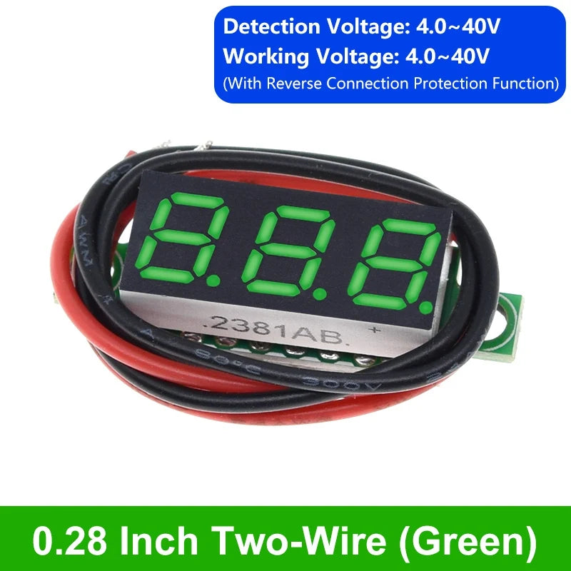 0.28 Inch 2 wires 3 wires 2.5V-40V Mini Digital Voltmeter TZT Voltage Tester Meter Red/Blue/yellow/green LED Screen meter