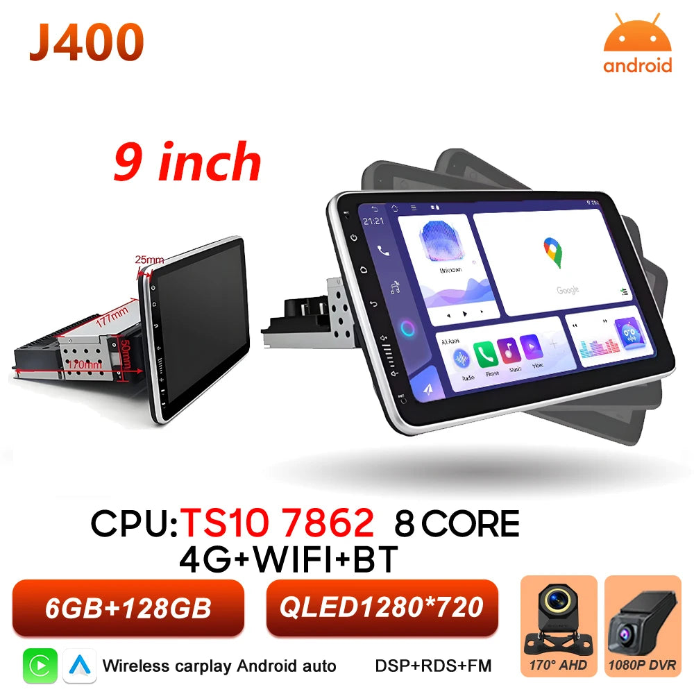 Android 15 1 DIN Screen Universal 9 10 inch Car Stereo CarPlay Car Radio Android Auto GPS Multimedia Player WiFi Player QLED BT