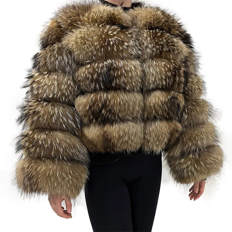 Women's Fox Fur Coat with Detachable Sleeves