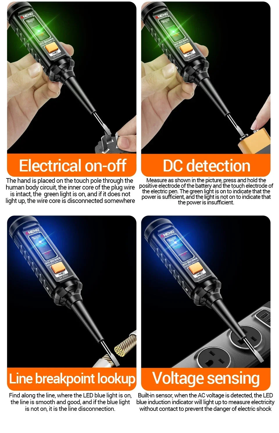 ANENG B15 Multifunction Voltage Tester Pen Detector Induction AC 24V-250V Voltmeter NCV Wire Line breakpoint electrician Tools