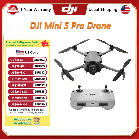 DJI Mini 5 Pro Camera Drone Ultra-Light Foldable with 1-Inch CMOS 4K Camera Omnidirectional Obstacle Sensing ActiveTrack 360° 225° Gimbal 20km Transmission for Beginners
