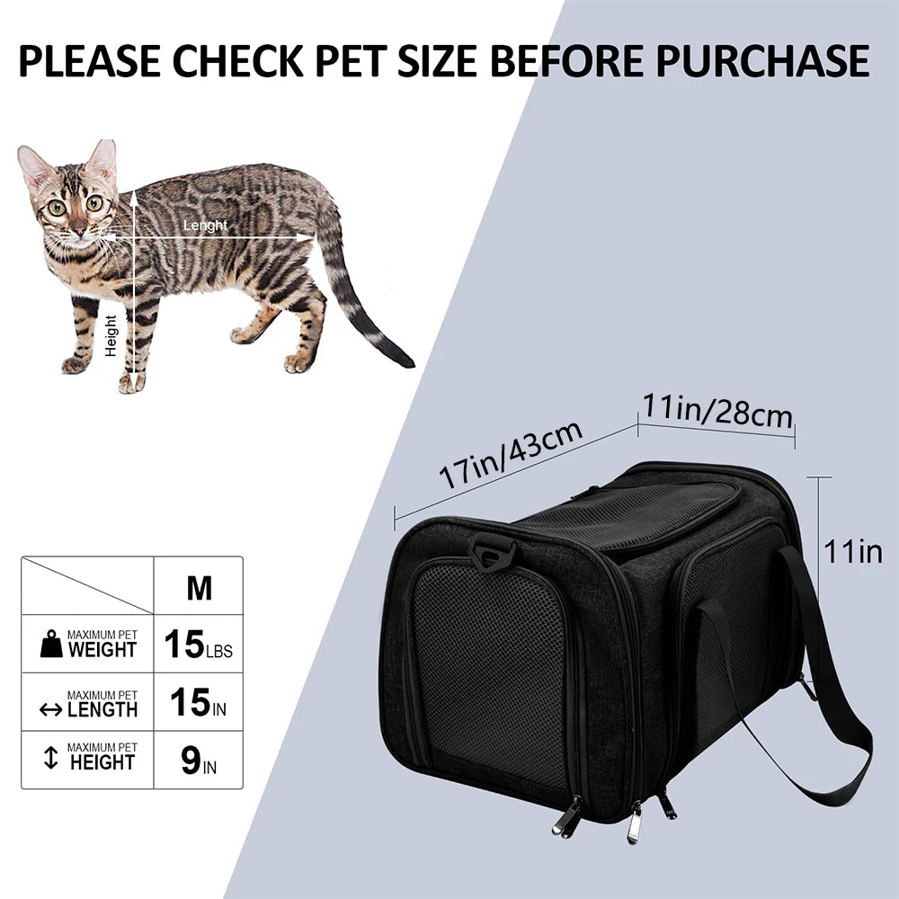 Soft-Side Dog Carrier Bag & Backpack – Airline Approved Pet Travel Bag for Small Dogs & Cats | M & L (Black, Gray)
