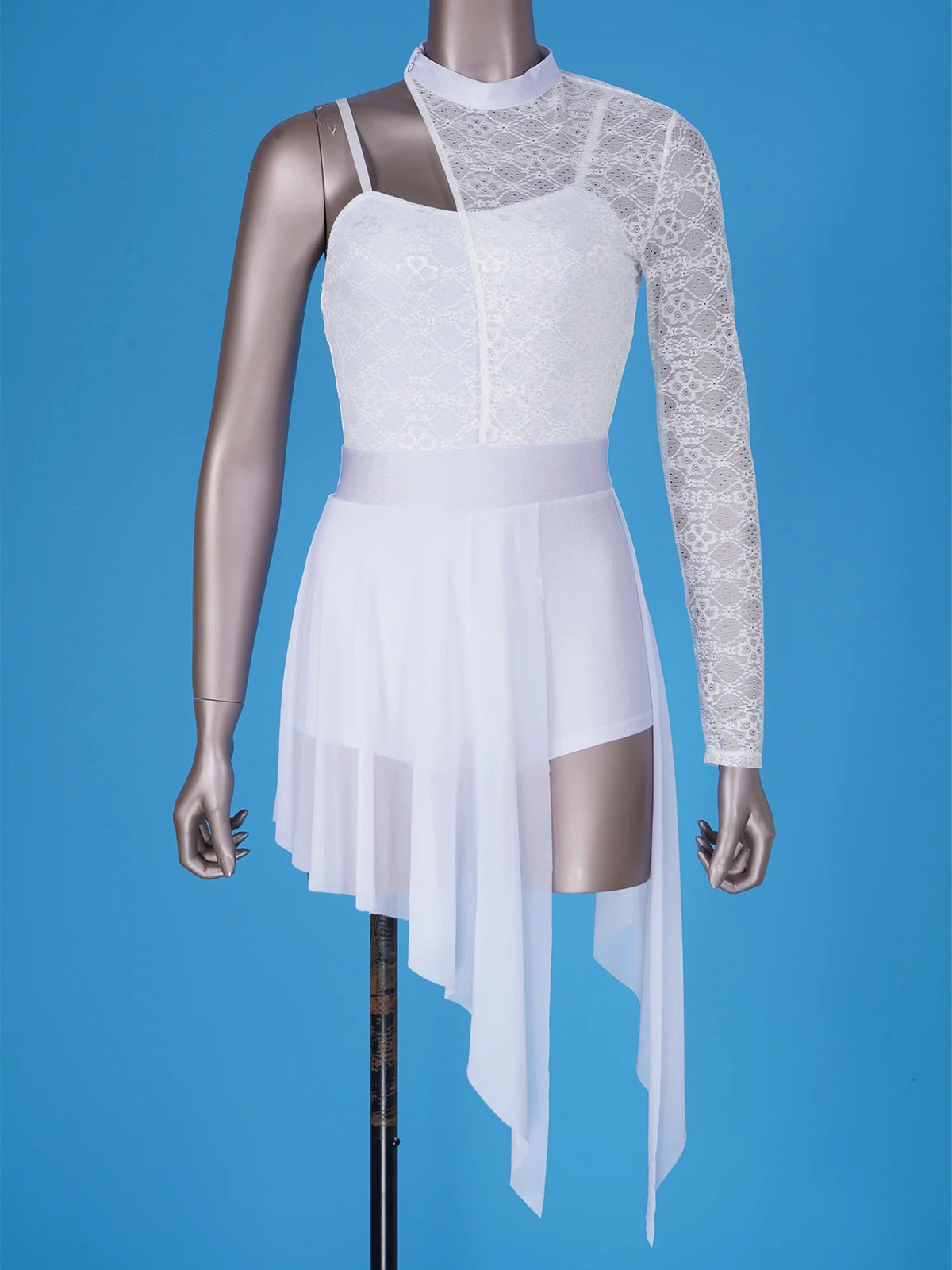 Women's one-shoulder sheer lace lyrical leotard dress