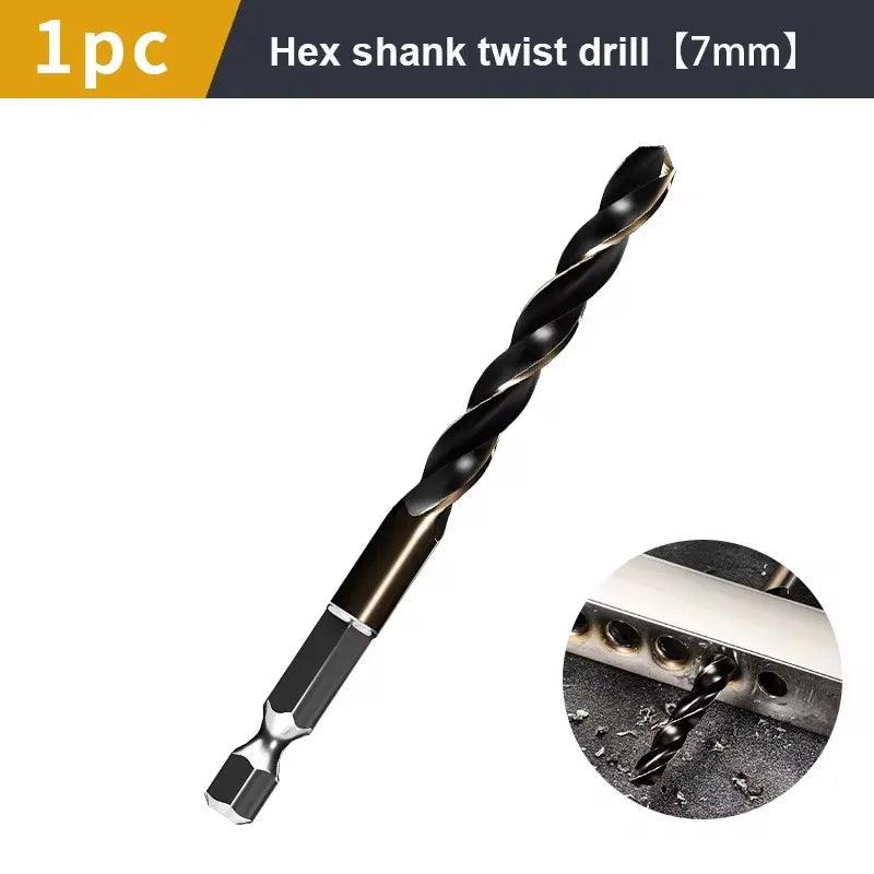 1.5-7.5mm Hex Shank Twist Drill Bit Wood Metal Hole Cutter Core Drilling Tool Cobalt Carbide Tip Flat Drill Bits HSS