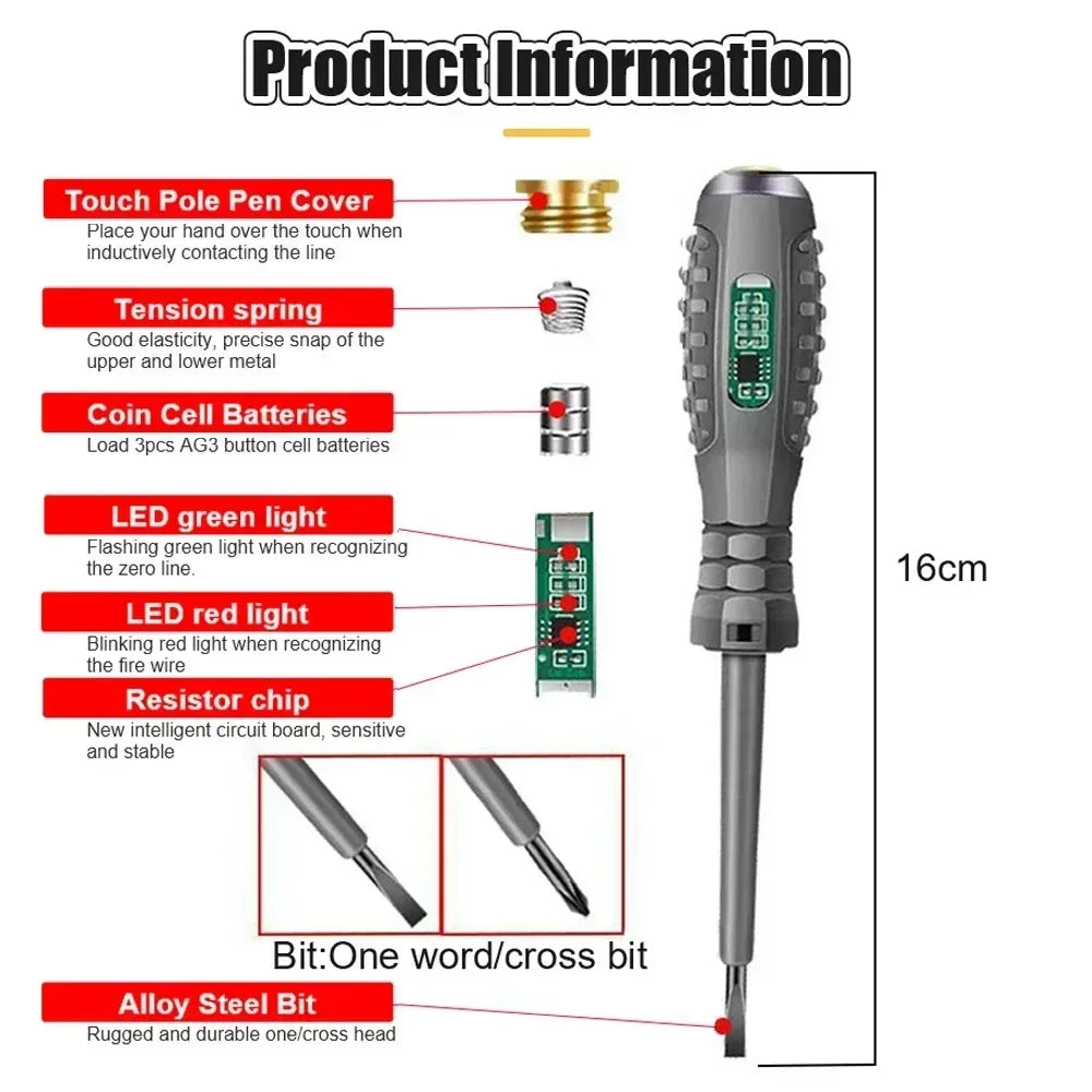 2pcs Word/Cross electrician screwdriver 12-220V Voltage Tester Pen AC/DC Induction Insulated Electricians Screwdriver Hand Tools