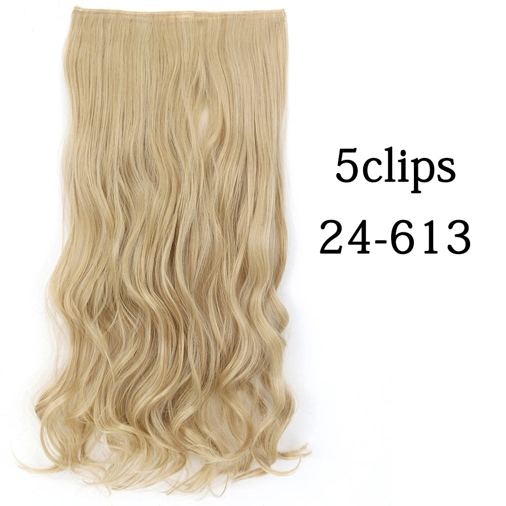 Synthetic 5 Clip In Hair Extensions Long Curly Hairstyle Hairpiece Natural Brown Black 80cm Heat Resistant  Fake Hair For Women