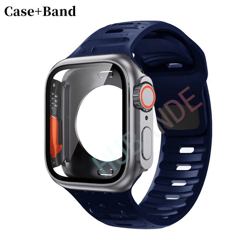 Silicone strap For Apple Watch 44mm 45mm 41mm 40mm Bracelet+Screen protectores Change to Ultra For iWatch Series 9 8 7 SE 6 5 3