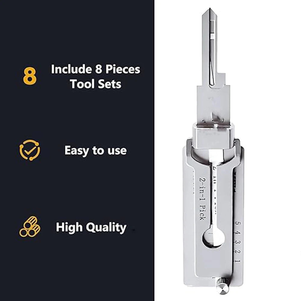 ANENG SS001 Stainless Steel Key Decoder – 2-in-1 Hook & Pick Lock Decoder with O-Ring Pickup Kit | Silver | Locksmith Hand Tool