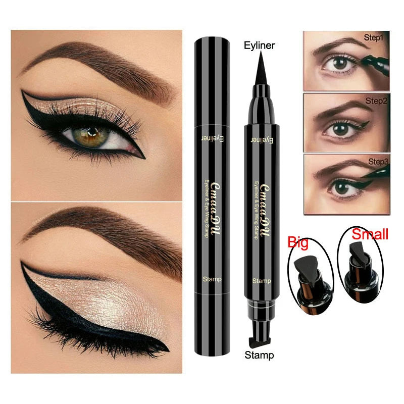 Double-Ended Stamp Liquid Eyeliner Pen – Waterproof Fast-Dry Black Eye Liner with Seal Stamp