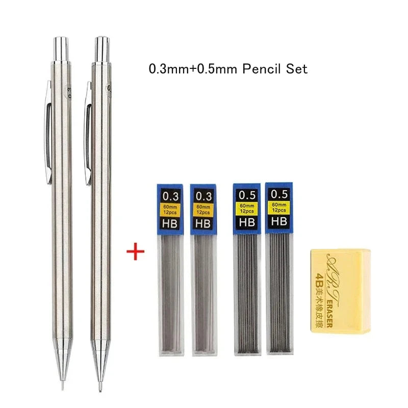 Full Metal Mechanical Pencil Set 0.3 0.5 0.7 0.9 1.3 2.0mm HB Automatic Pencil With Leads,for Art Drawing Writing Sketchin