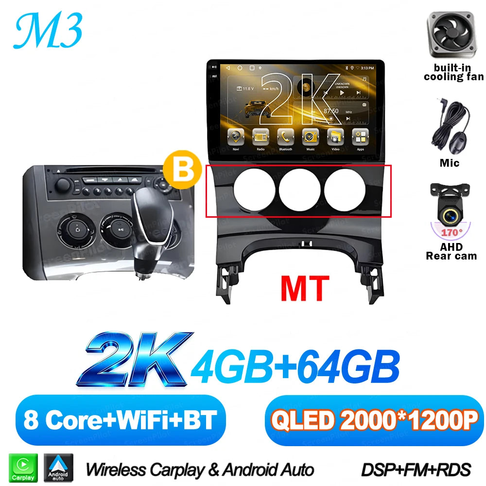 For Peugeot 3008 5008 AT MT 2009 2012-2016 Android 16 Car Radio Multimedia Video Player 2 Din Carplay Bluetooth 8 Core Wifi 4G