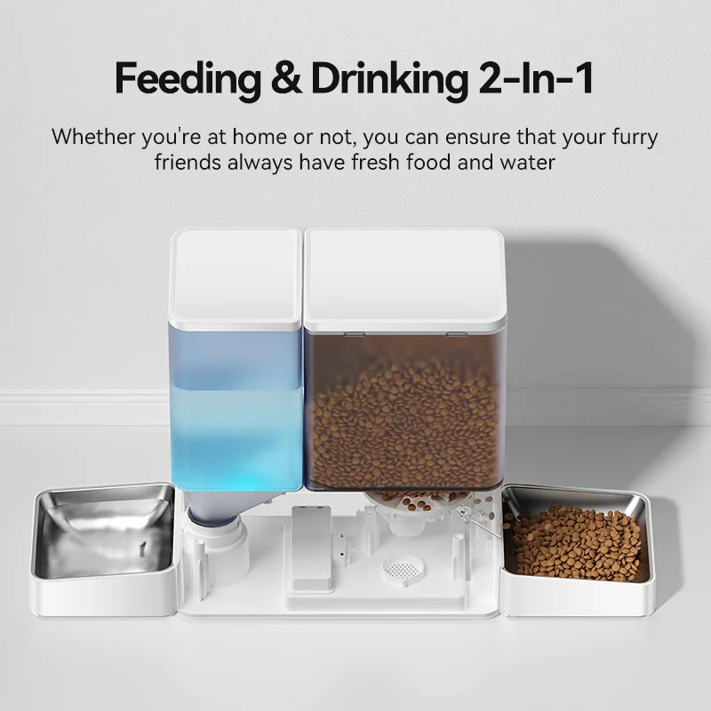 Automatic Pet Feeder with Water Fountain, 5L Food and 3.5L Water