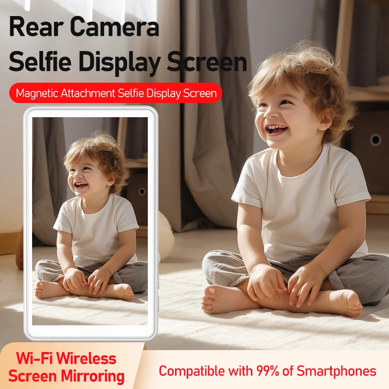 Smartphone Rear Camera Selfie Display Screen Wireless Wi-Fi Mirroring Magnetic Attachment for iOS Android Harmony OS