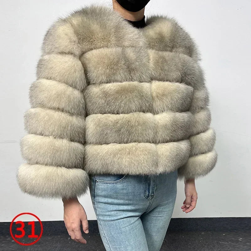 Women's Fox Fur Coat with Detachable Sleeves