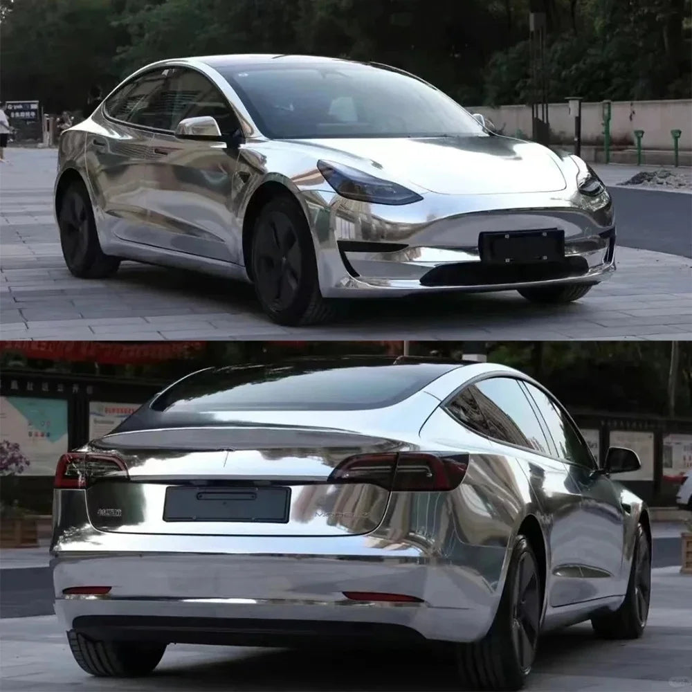 Flexible Glossy Silver Mirror Chrome Vinyl Wrap Film Foil Sticker Bubble Free Car Decal Vechile Wrapping