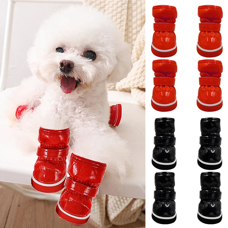 Dog Snow Boots Set of 4 - Warm Anti-Slip Shoes for Small Dogs