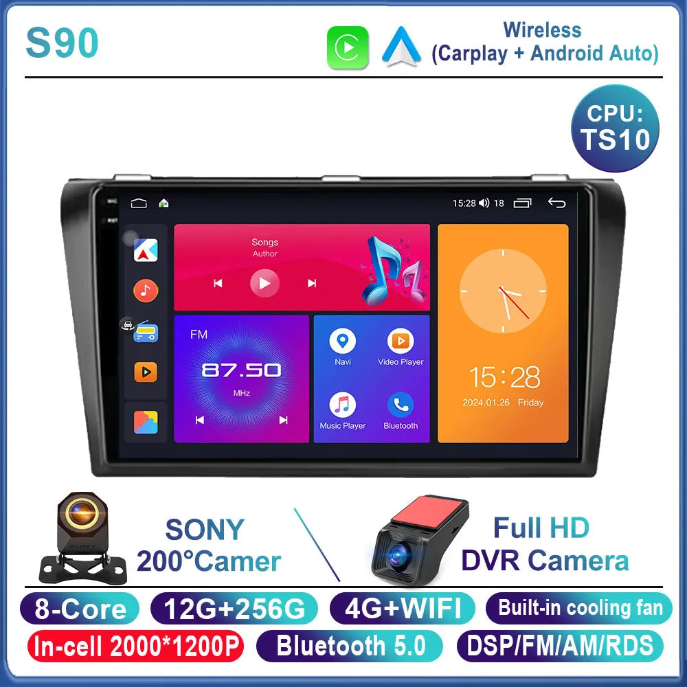 Car Stereo with Apple CarPlay & Android Auto, Compatible with Mazda 3 (2004-2009)