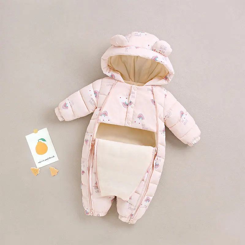 Baby Velvet-Lined Printed Jumpsuit - Thick Winter Romper 3-24 Months - photo 16