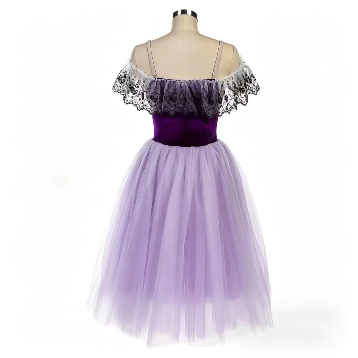 Girls black lace off-shoulder ballet tutu dress