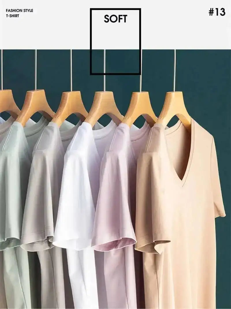 Women's Luxury Mulberry Silk Cotton T-Shirt – Loose Round Neck Short Sleeve Solid Basic Top