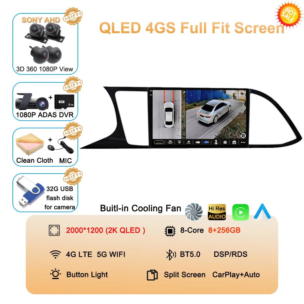 Android Car Stereo for Seat Leon 3 MK3 (2012–2020) — CarPlay, Android Auto, GPS, 4G, 360° Camera Ready