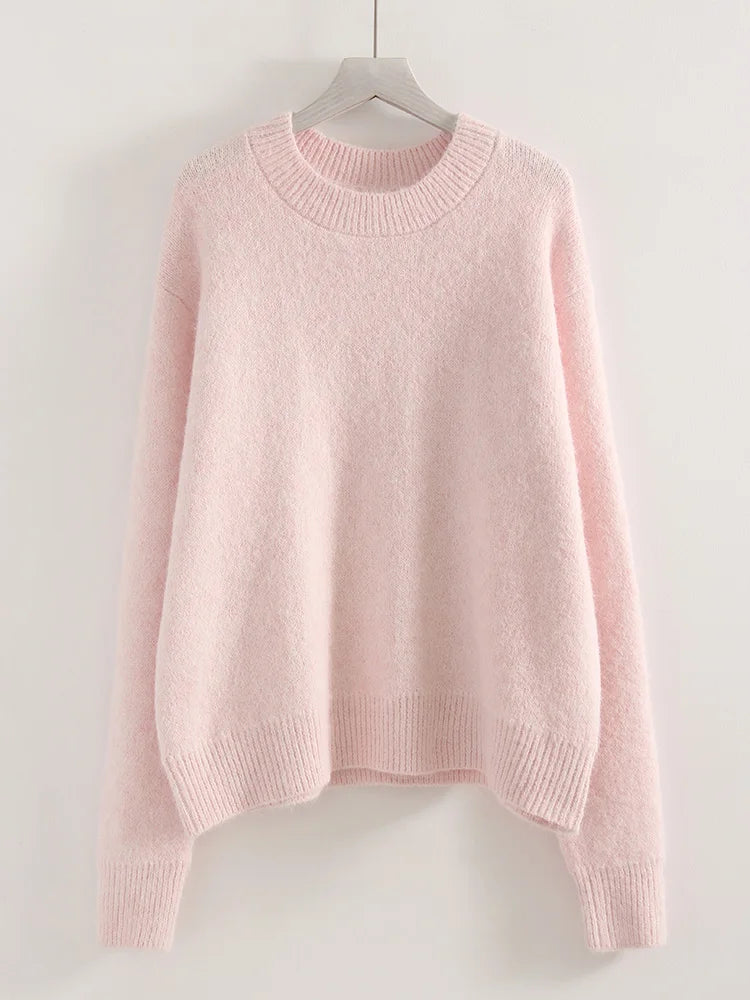 Women's Winter Sweater Warm Pullovers O Neck Knitwear Loose Knit Jumpers Basic Brown Sweaters For Women Winter Pink