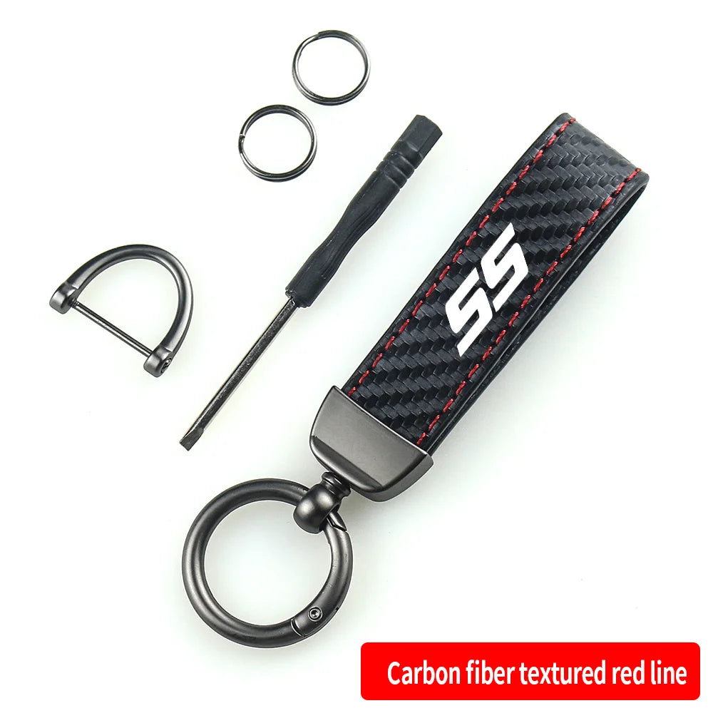 Carbon Fiber Leather Car Keychain Key Chain Pendant Keyring Horseshoe Buckle for SILVERADO SONIC SPARK SS Auto Accessories