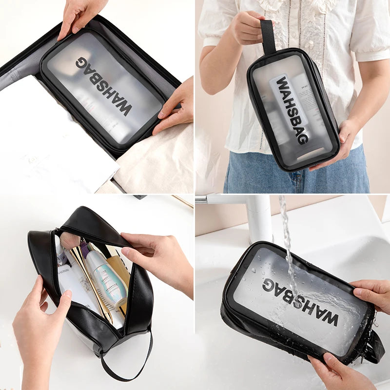 Large Capacity Makeup Bag Transparent PVC Waterproof Travel Toiletry Bag Cosmetics Organizer Storage Tote Clear 3Pcs Wash Bags