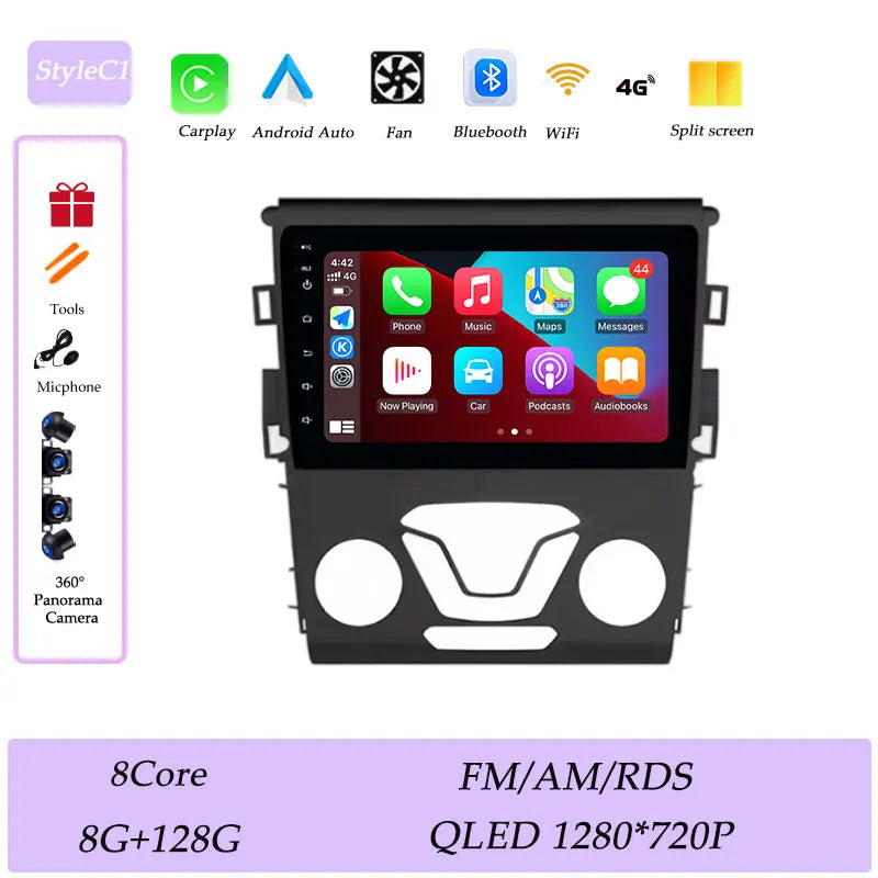CarPlay Car Radio Video Multimedia Player for Ford Mondeo 5 Fusion 2014 - 2019 Split Screen DSP Stereo GPS Navi QLED Screen BT