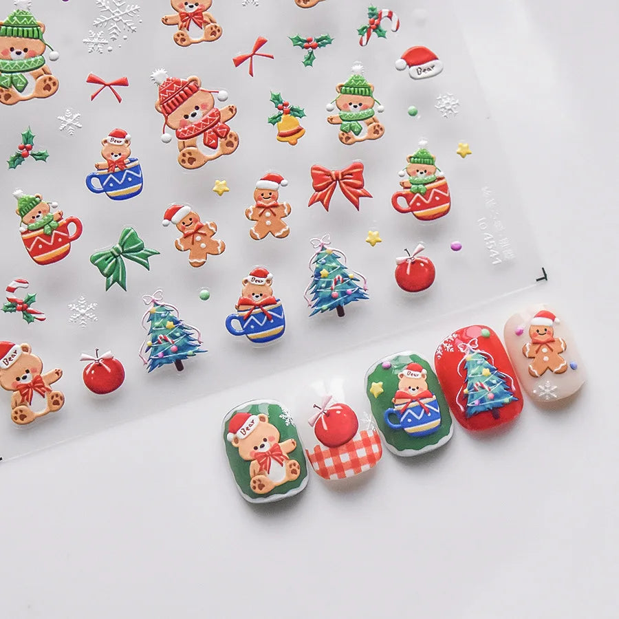 5D Embossed Mini Snowman Snow Nail Decorations Stickers Self Adhesive Nail Stickers Winter Christmas Nail Art Accessories Decals