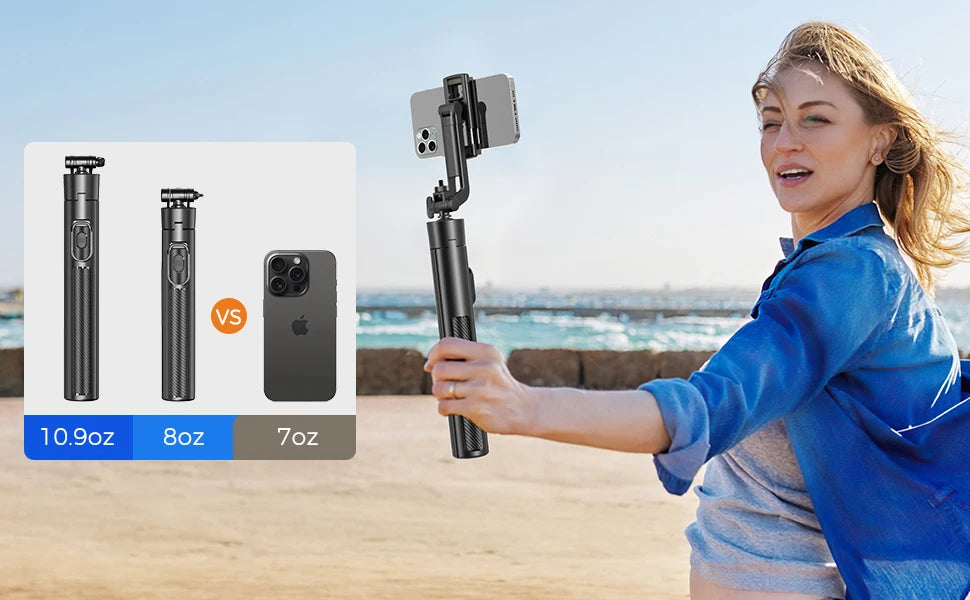 Selfie Stick Travel Tripod for Cell Phone with Remote Control and Phone Holder, Extendable Selfie Stick for iPhone, iPhone Tripod for Video Recording, 50 Inch, Black