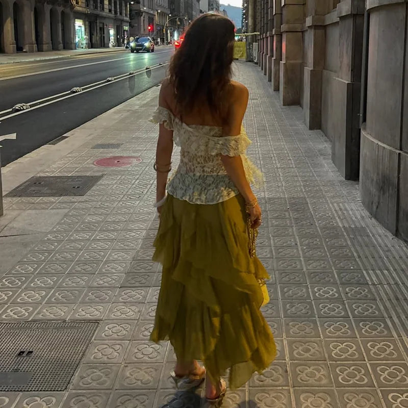 Dulzura 2026 Summer Fashion Sexy Off Shoulder Backless Lace See Through Top Ladies Casual Versatile Party Club Street Y2K Outfit