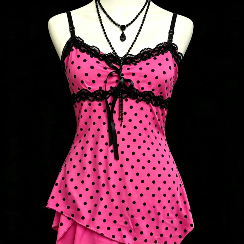 Women's Leopard Lace Cami — Y2K Patchwork Sleeveless Beach Tank Top