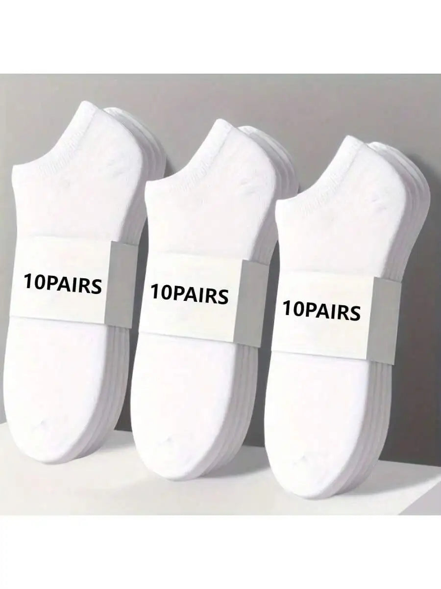 10-Pair Thin Ankle Socks - Breathable & Sweat-Absorbing