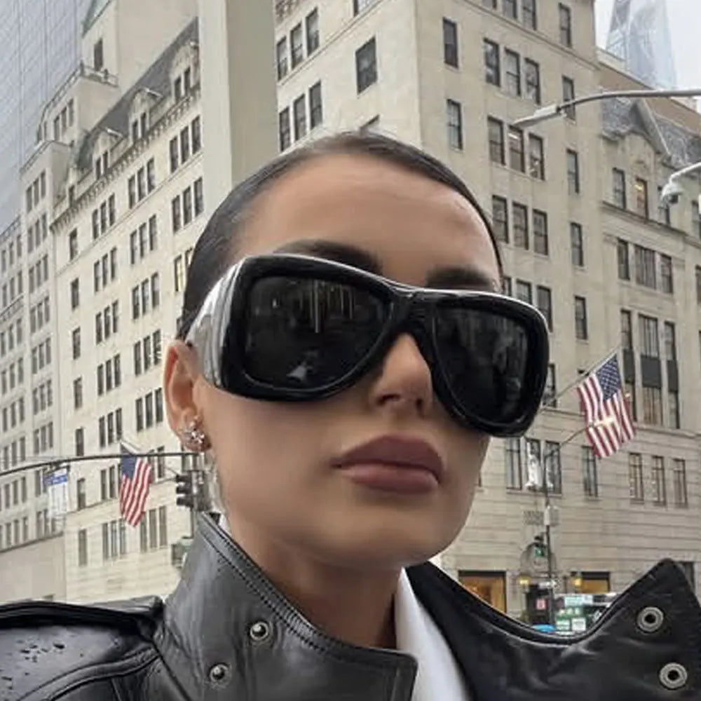 Oversized Square Y2K Sunglasses — Black Punk Shades, Unisex