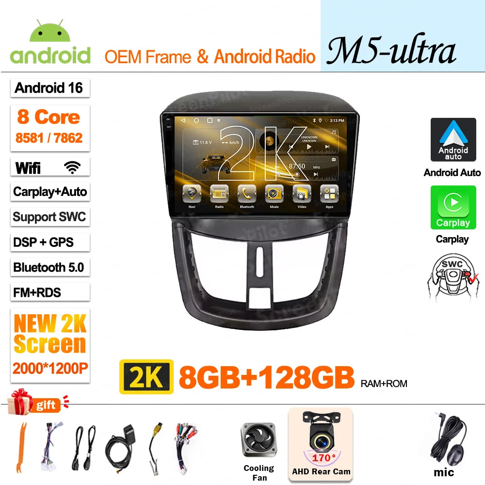 9" Android Car Stereo for Peugeot 207 & 207CC (2006–2015) — Wireless Android Auto, CarPlay, GPS, WiFi