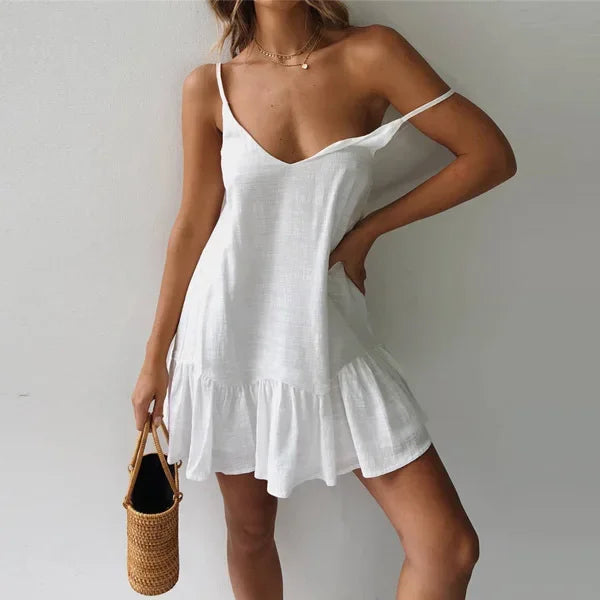 Dress Women Sexy Spaghetti Strap Ruffle Summer Dress 2026 Cotton Linen Vestidos Green Dresses Off Shoulder Sexy Mini Sundress
