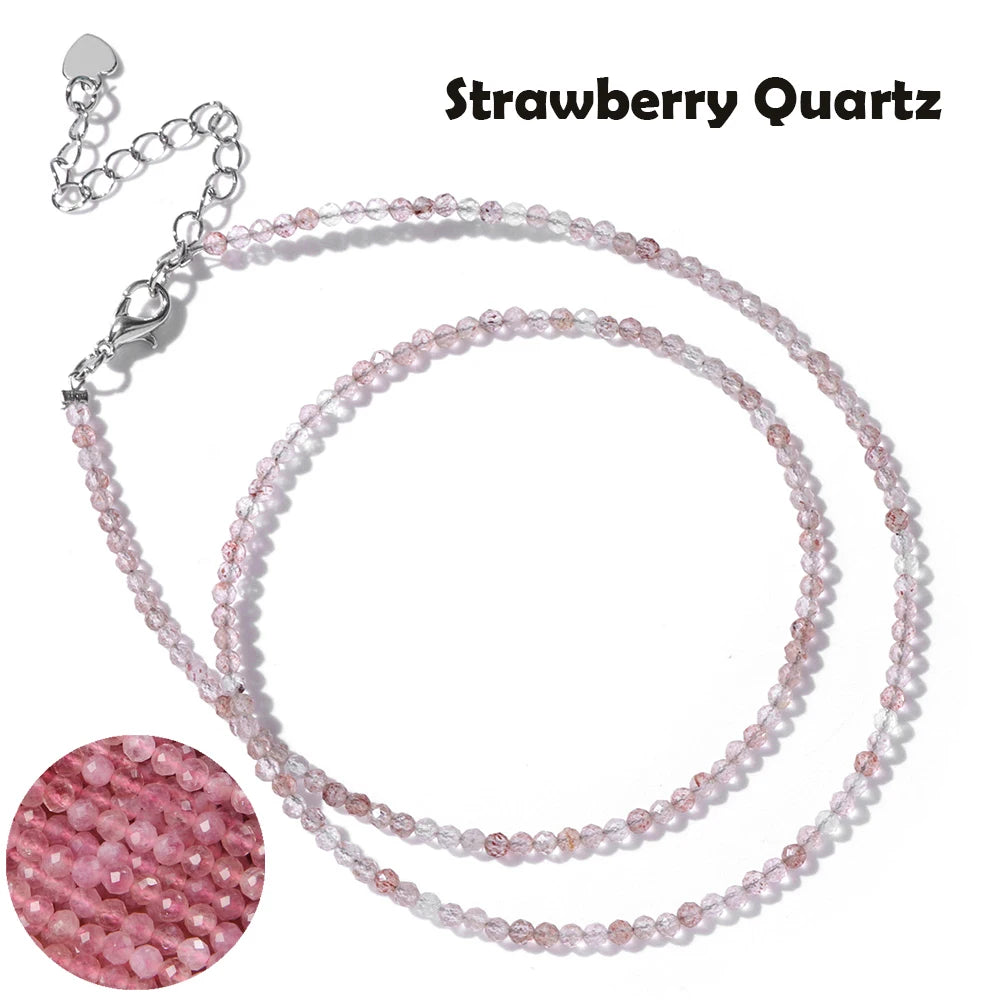Mini Gem Stone Beaded Necklace 2mm Faceted Natural Agat Quartz Female Fashion Party Choker for Women Girl Jewelry Gift Wholesale
