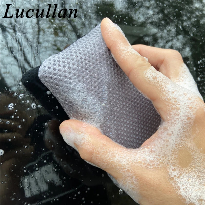 Lucullan 3 Color Microfiber Bug Sponge For Car Washing Ultra Soft Mesh Sponges to Clean Glass Paint Dirty