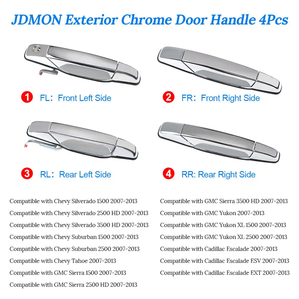 Exterior Chrome Door Handle For Sierra Yukon Cadillac Escalade Pickup Outside  Chevrolet Silverado Tahoe GMC 5960521 25960526