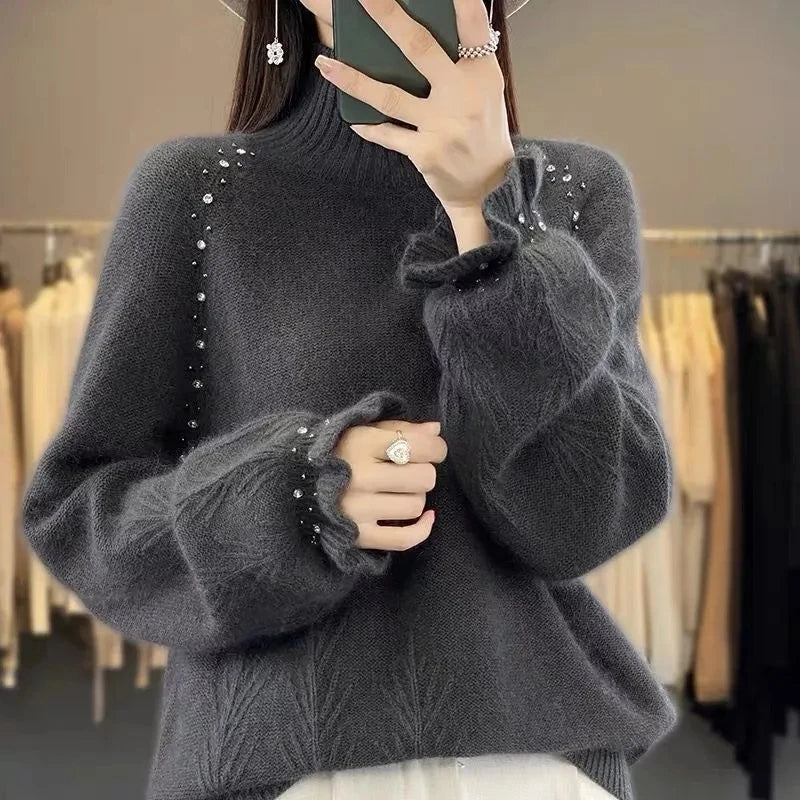 Women's Loose Turtleneck Sweater - Short Knitted Pullover Top - photo 4