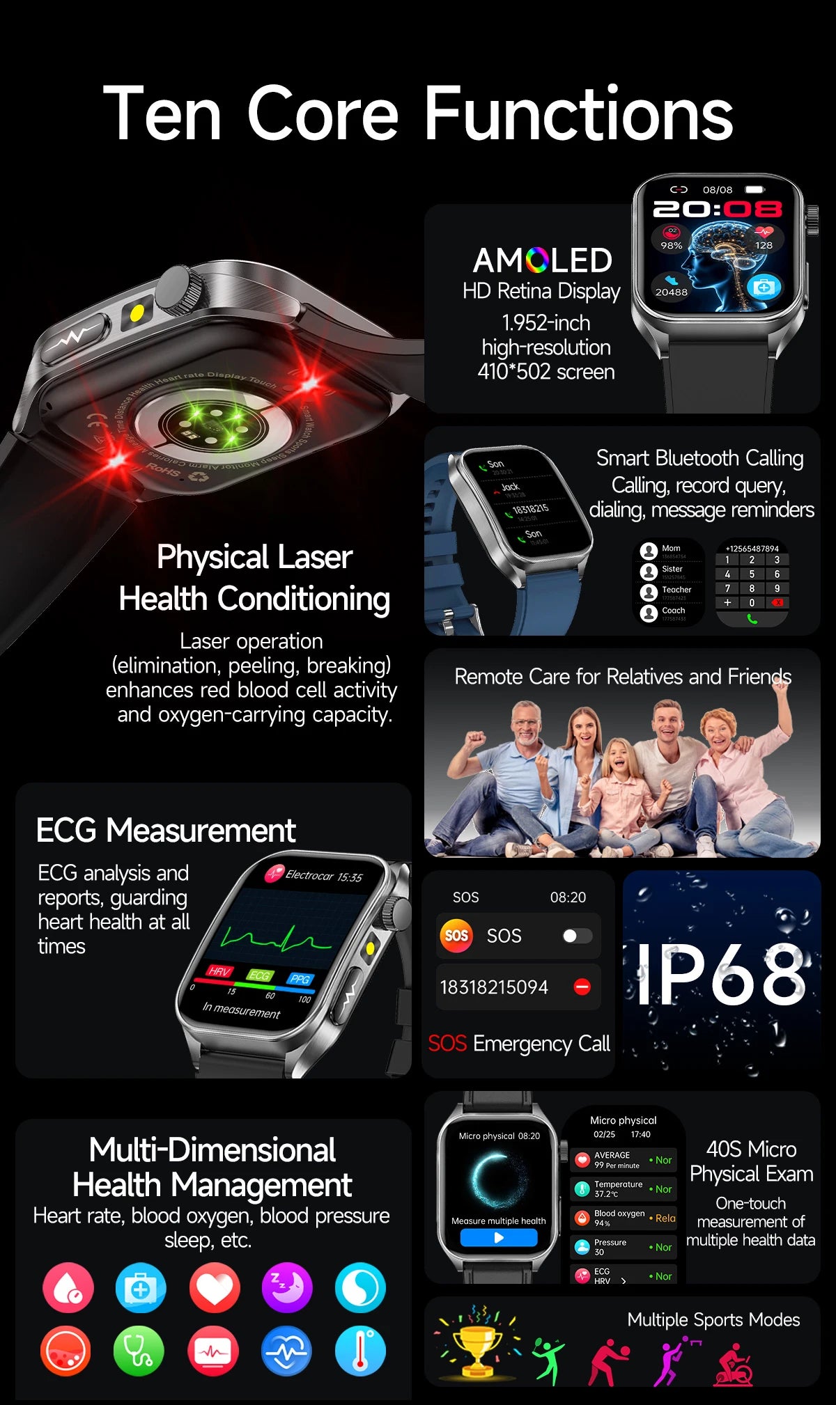 2026 AI-GPT ECG Health Smartwatch – Blood Pressure, Lipid, Uric Acid & 650nm Dual-Probe Laser | Men & Women