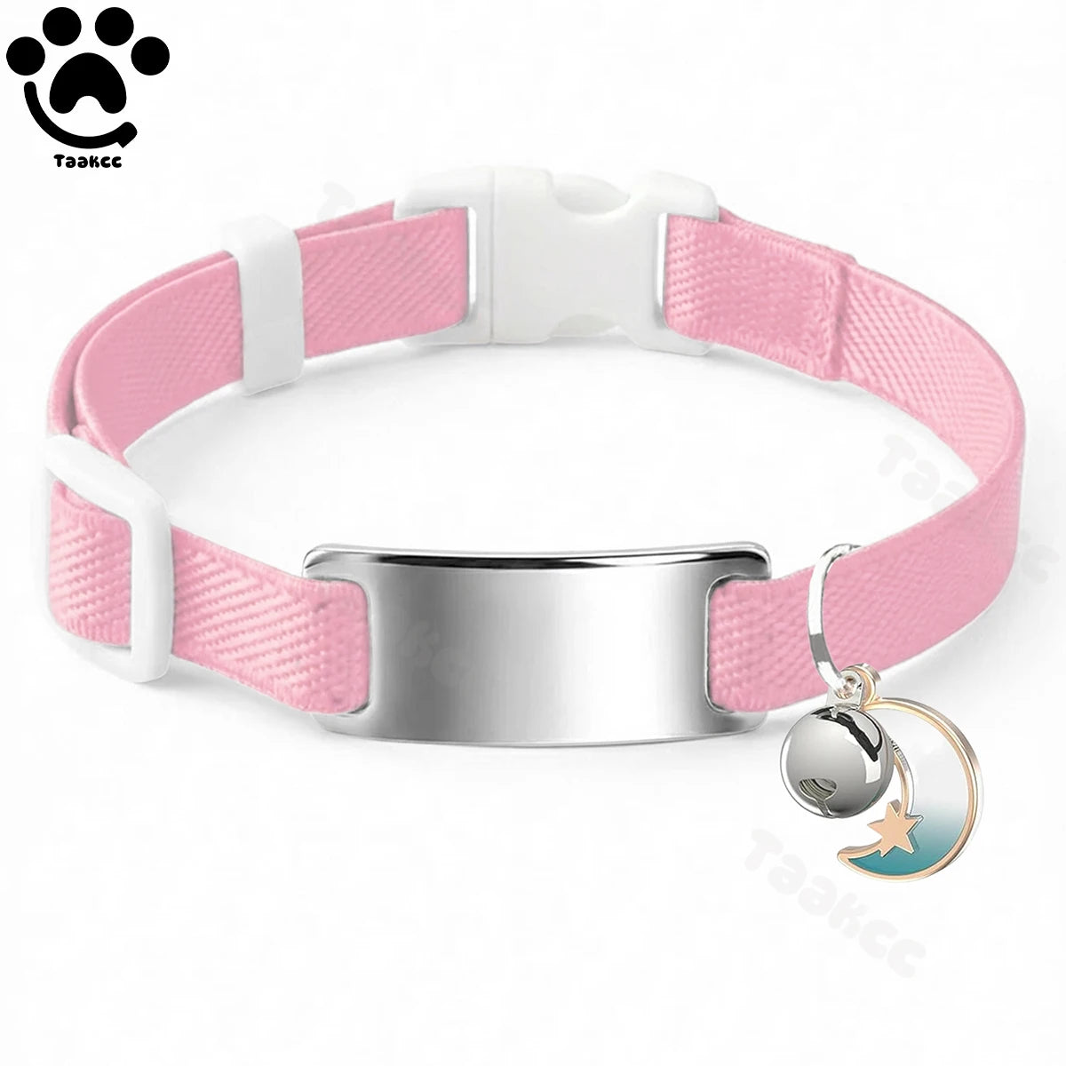 Customized Fashion Elastic Cat Collar Free Engraved Puppy Kitten Anti-lost Pet ID Nameplate Necklace With Bell & Moon Ornament