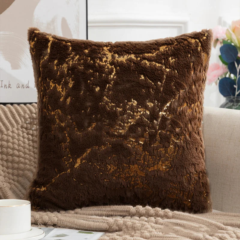 Plush Faux Fur Cushion Cover 43x43cm - Golden Fur Decorative Pillow Case - photo 12