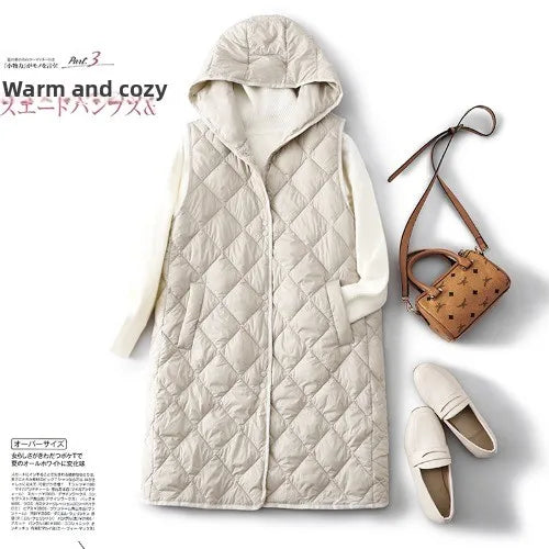 Women's Lightweight Long Hooded Vest - Loose Padded Winter Layer - photo 6