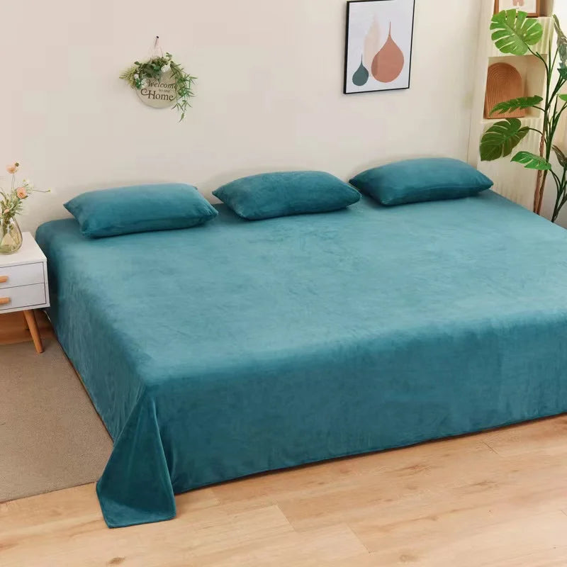 Winter Warm Thick Plush Velvet Flat Sheet Solid Color Large Size Soft Flannel Bed Sheet 350x245cm Not Including Pillowcase