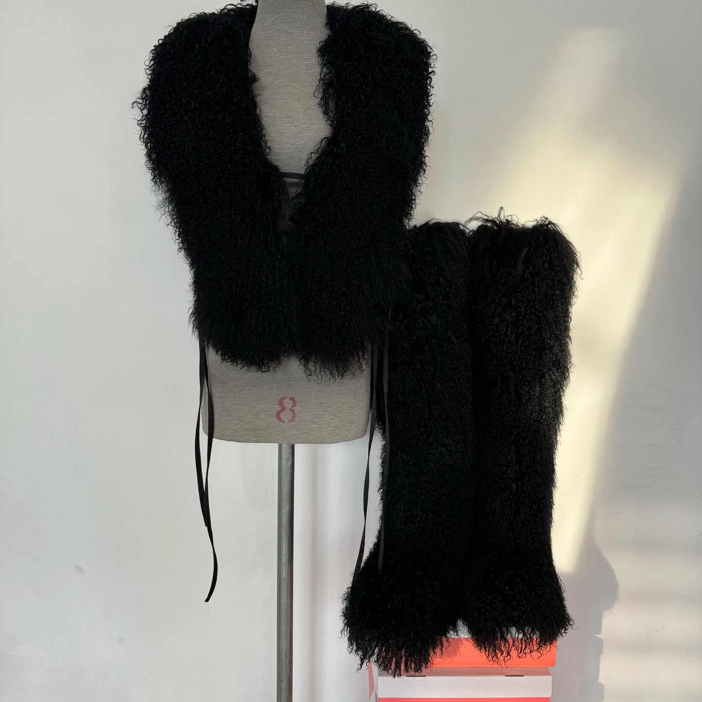 Fluffy Luxury  Real Mongolian Fur Halter Vests Women Solid Deep V-Neck Backless Bandage Sleeveless Jackets Top Outerwear Coat
