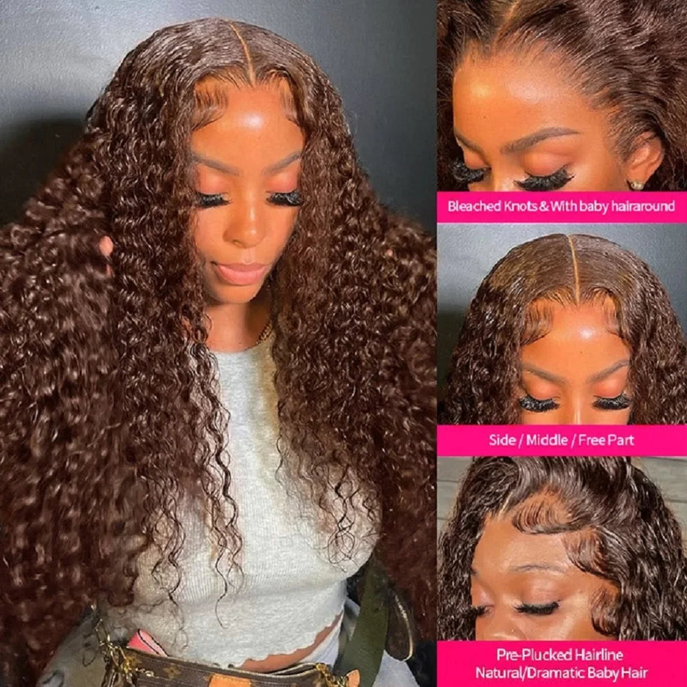 Deep Wave 13x4 / 13x6 HD Lace Front Human Hair Wig — Chocolate Brown (up to 40")